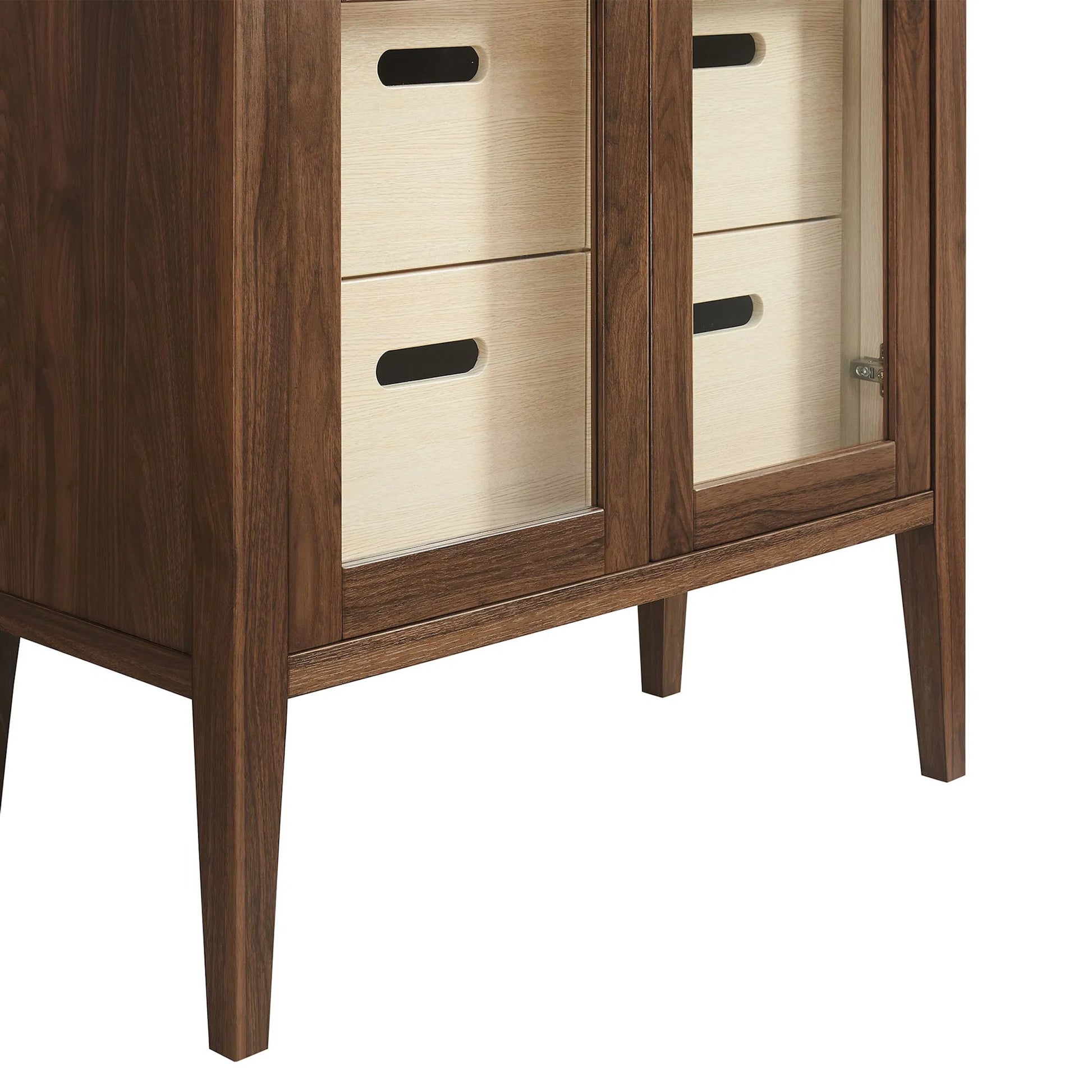 Arecibo 71" Glass Door Tall Display Storage Cabinet by Evans & Londeen in walnut. Made from glass door in a traditional style.