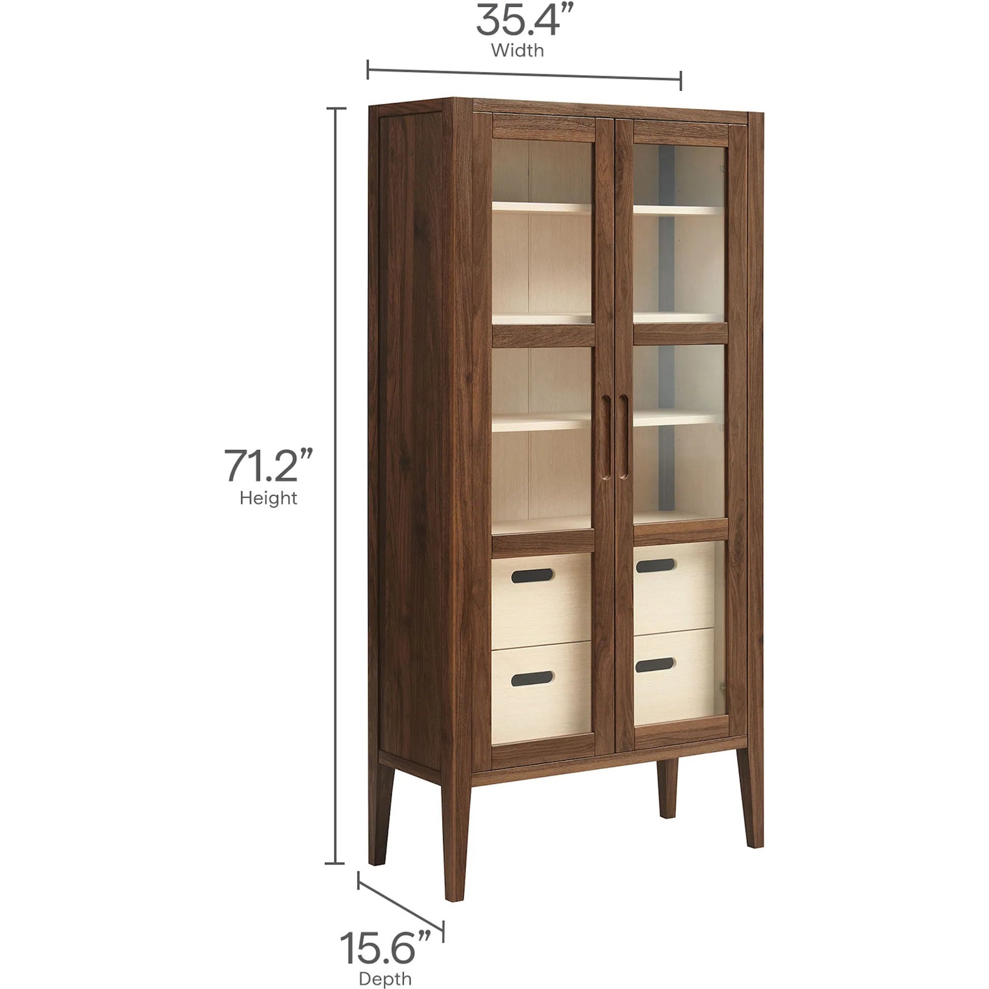Arecibo 71" Glass Door Tall Display Storage Cabinet by Evans & Londeen in walnut. Made from glass door in a traditional style.