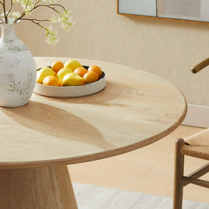 Barranquitas 47" Round Wood Dining Table by Evans & Londeen in natural. Made from wood in a transitional style.