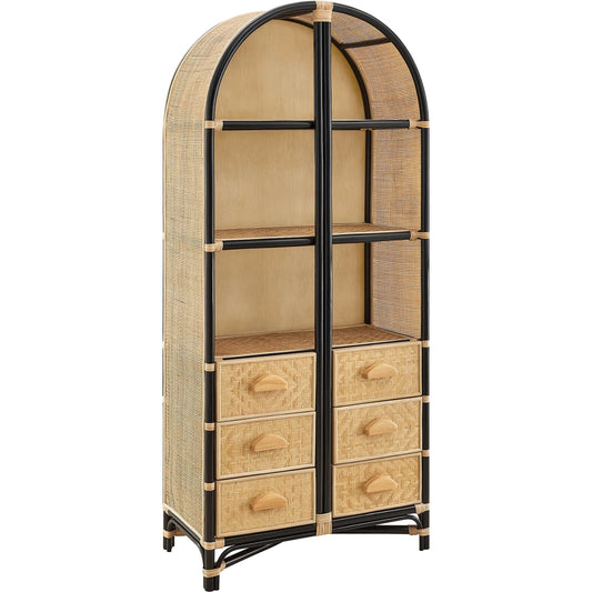 Kleberg 71 Inch Tall Arched Natural Rattan Bookshelf by Evans & Londeen. Made from natural rattan in a transitional style.