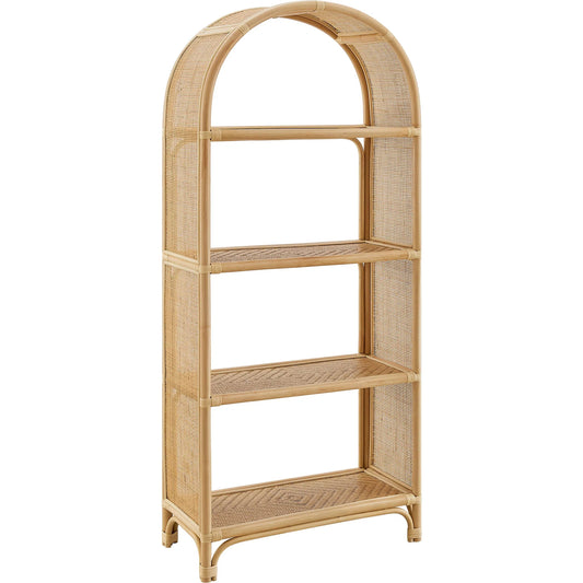 Fresno 67 Inch Tall Arched Natural Rattan Bookshelf by Evans & Londeen. Made from natural rattan in a transitional style.