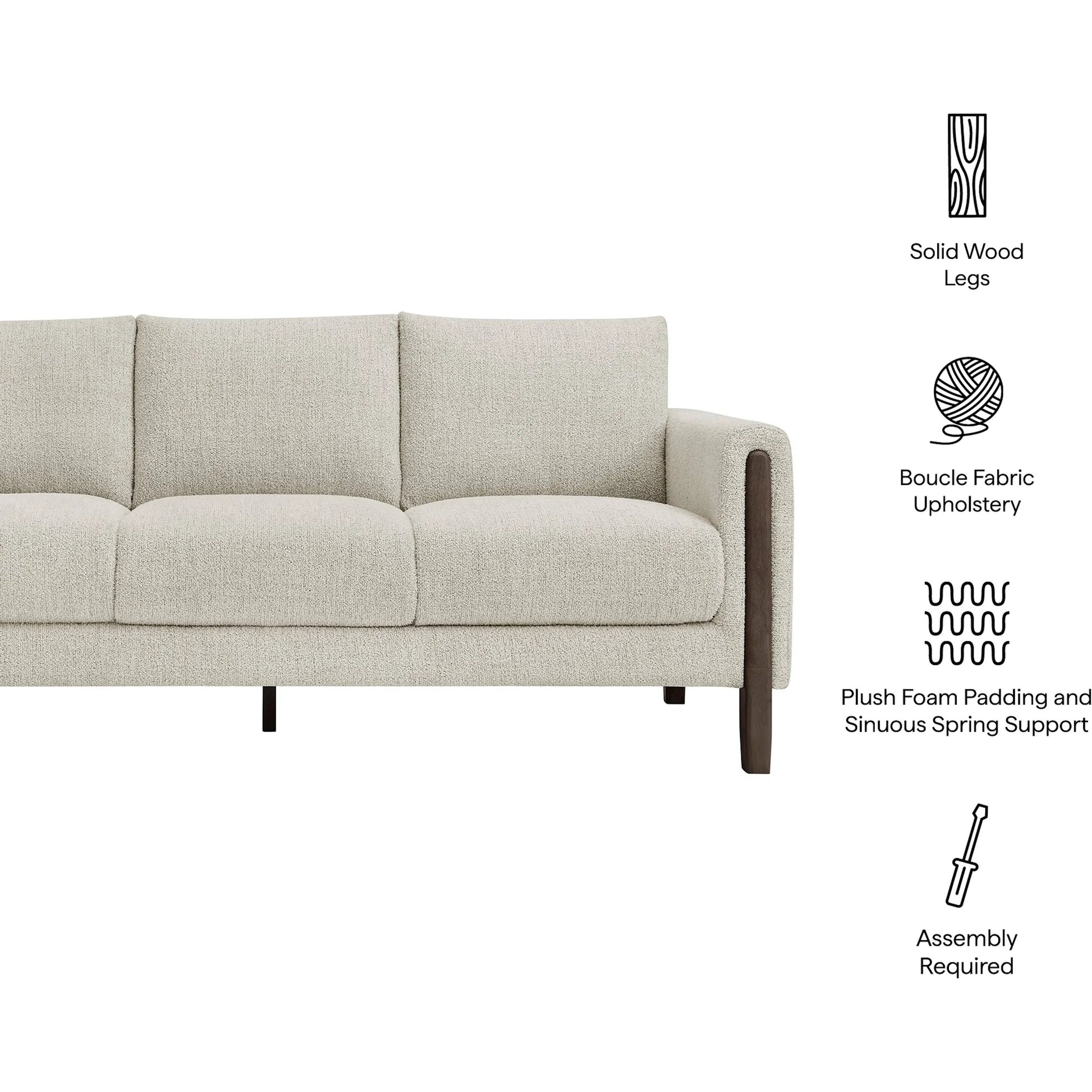 Aibonito Boucle Sofa by Evans & Londeen. Made from boucle fabric in a transitional style.