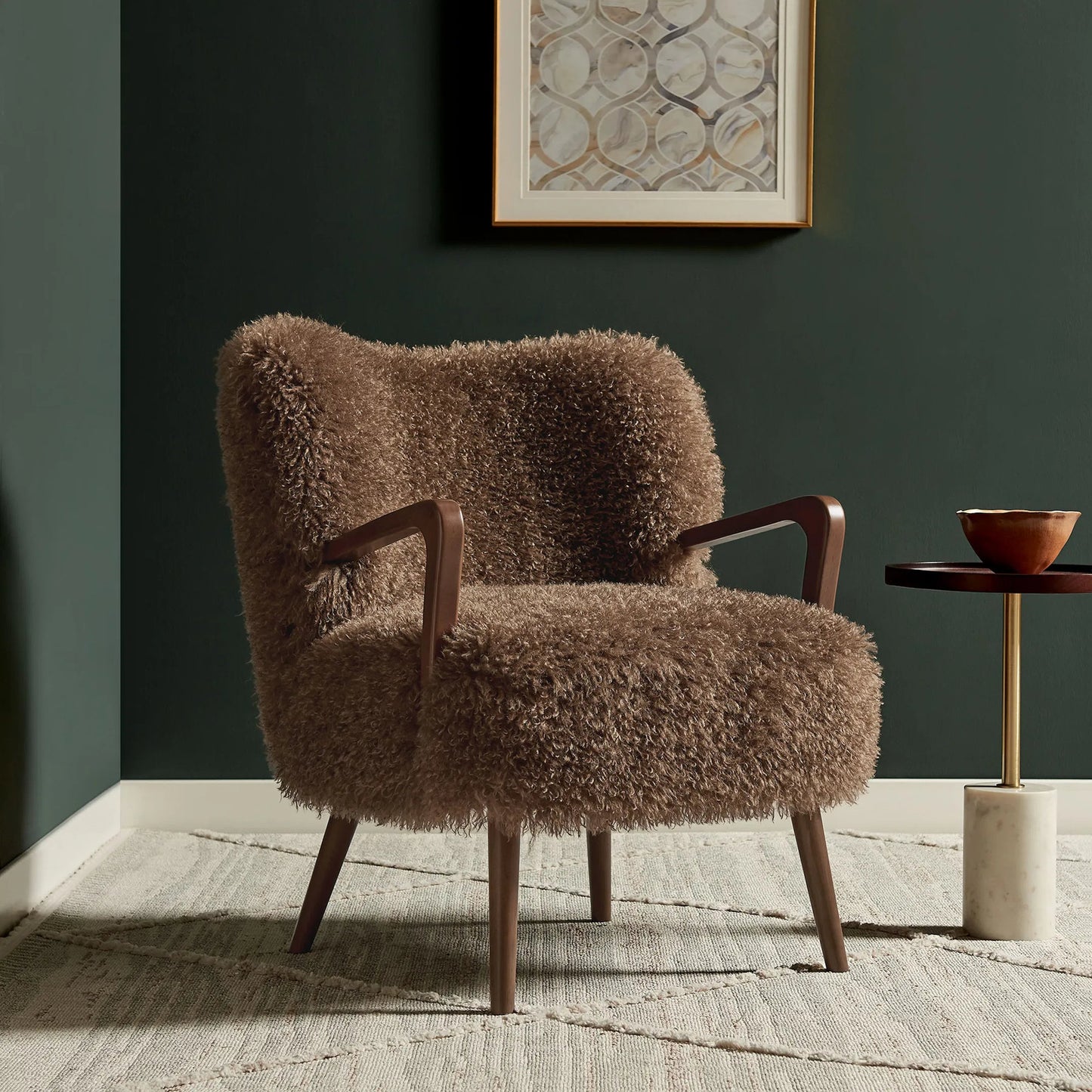 005 SI-2519897 | Lifestyle | Edgar Faux Shearling Accent Armchair by Evans & Londeen. Made from faux shearling in a eclectic & global style.