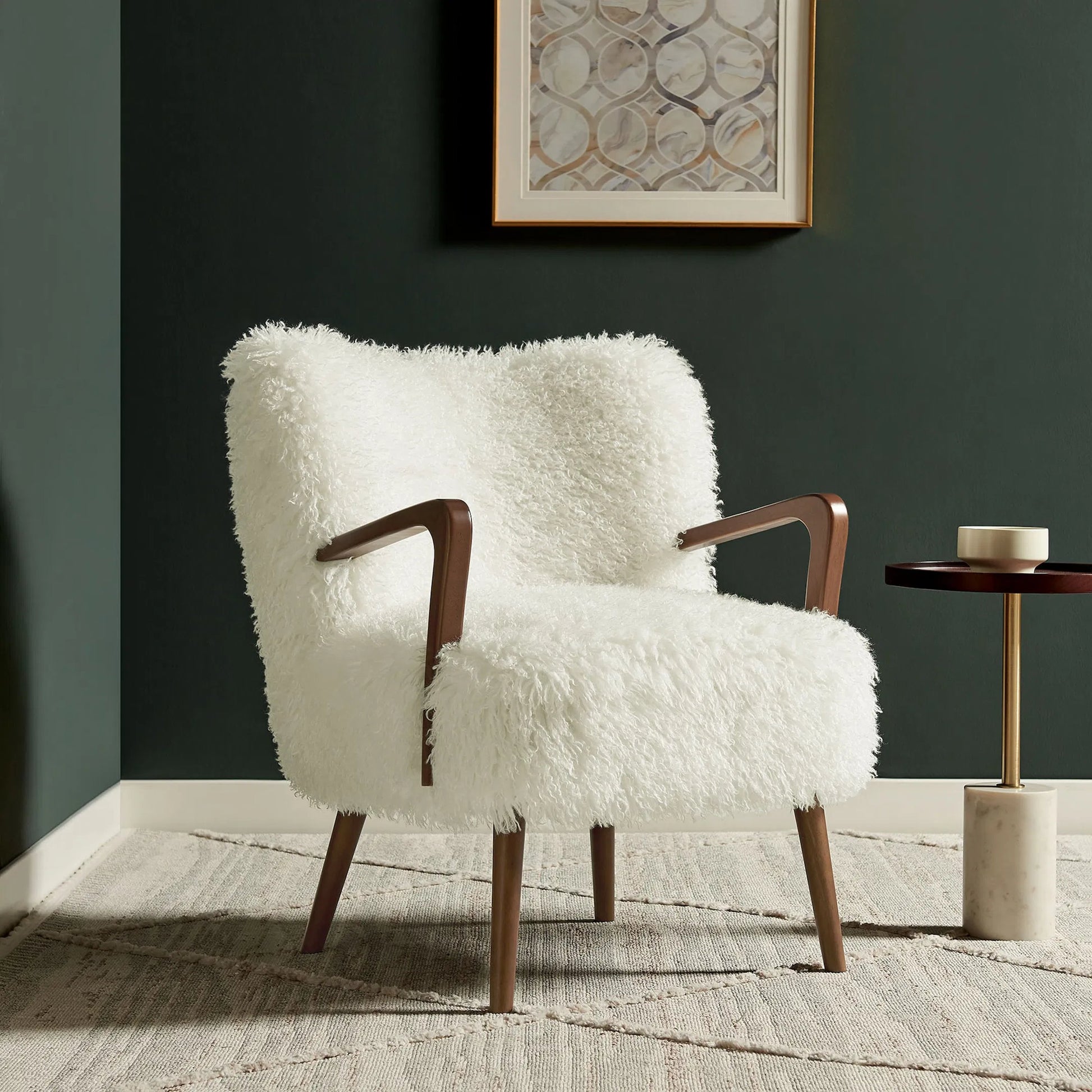 Edgar Faux Shearling Accent Armchair by Evans & Londeen. Made from faux shearling in a eclectic & global style.