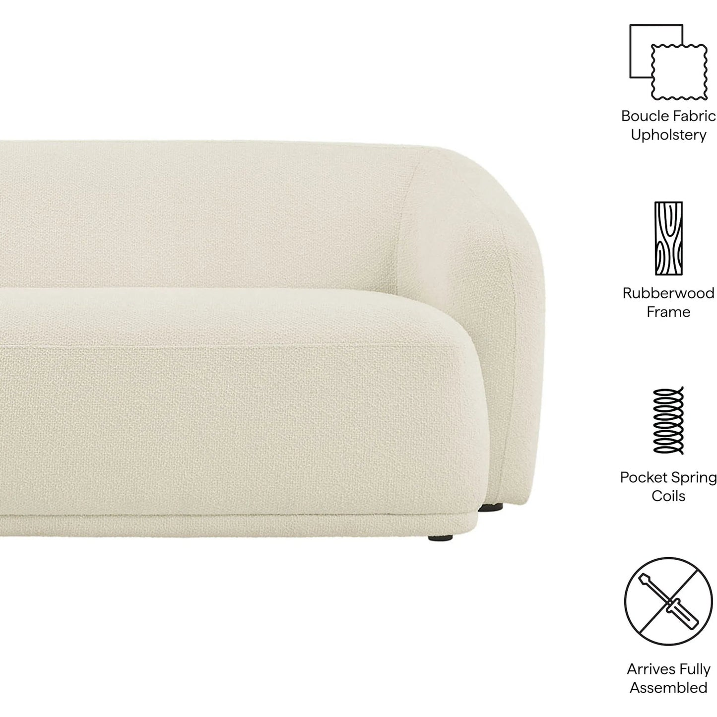001 SI-2527811 | Closeup | Gardner 88" Boucle Sofa by Evans & Londeen. Made from boucle fabric in a transitional style.