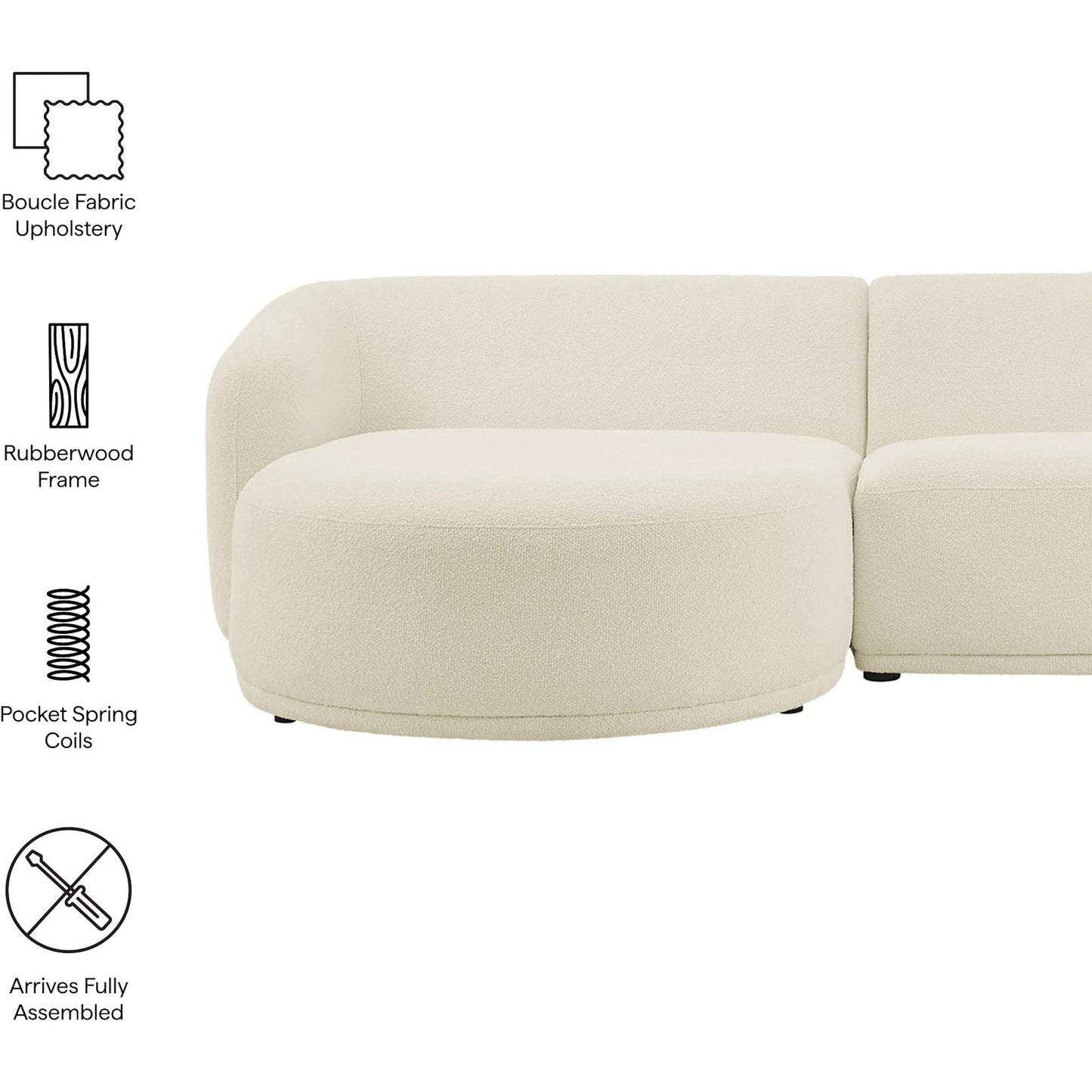 001 SI-2527813 | Closeup | Gardner 2 Piece Boucle Modular Sofa with Chaise by Evans & Londeen. Made from boucle fabric in a transitional style.