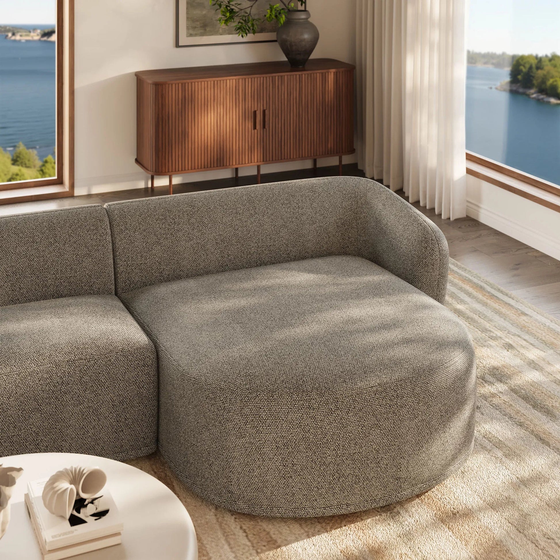 Gardner 2 Piece Boucle Modular Sofa with Chaise by Evans & Londeen. Made from boucle fabric in a transitional style.
