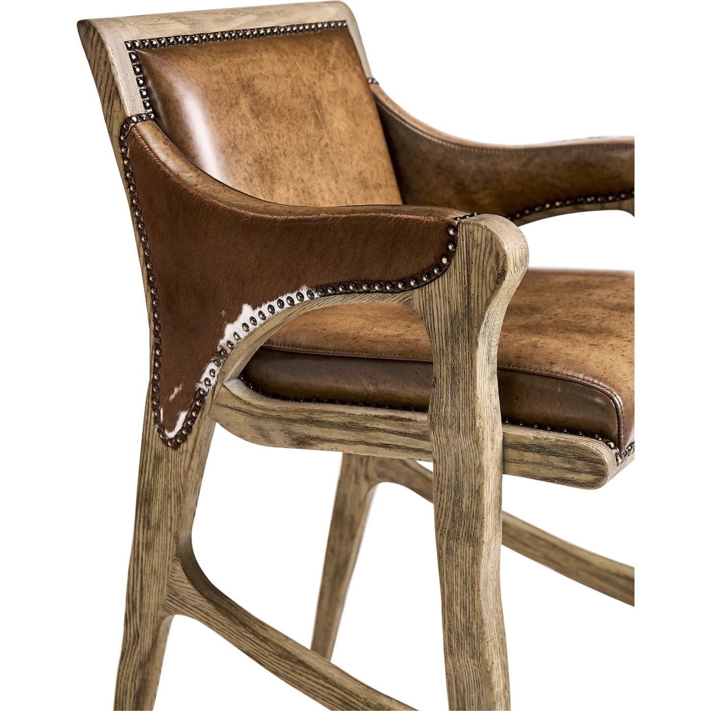 005 SI-2462584 | Closeup | Echo Canyon Leather & Hide Bar Stool by Jonathan Charles in faded oak. Made from oak in a traditional style.