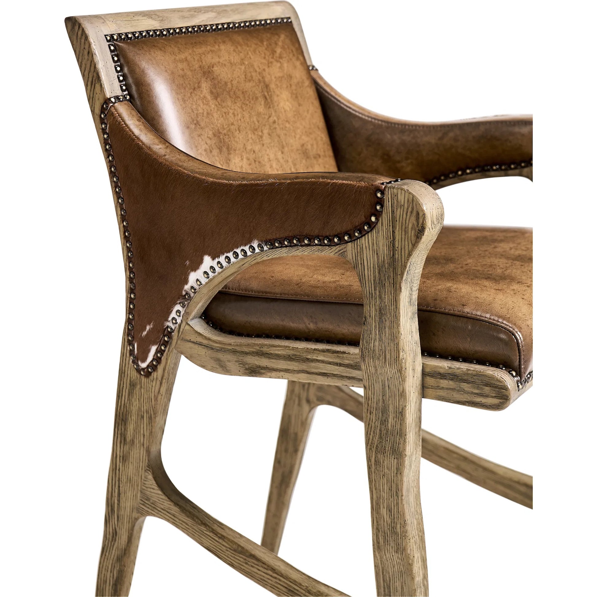 Echo Canyon Leather & Hide Bar Stool by Jonathan Charles in faded oak. Made from oak in a traditional style.