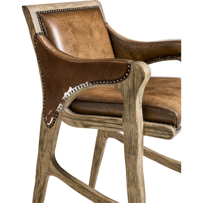 Echo Canyon Leather & Hide Bar Stool by Jonathan Charles in faded oak. Made from oak in a traditional style.