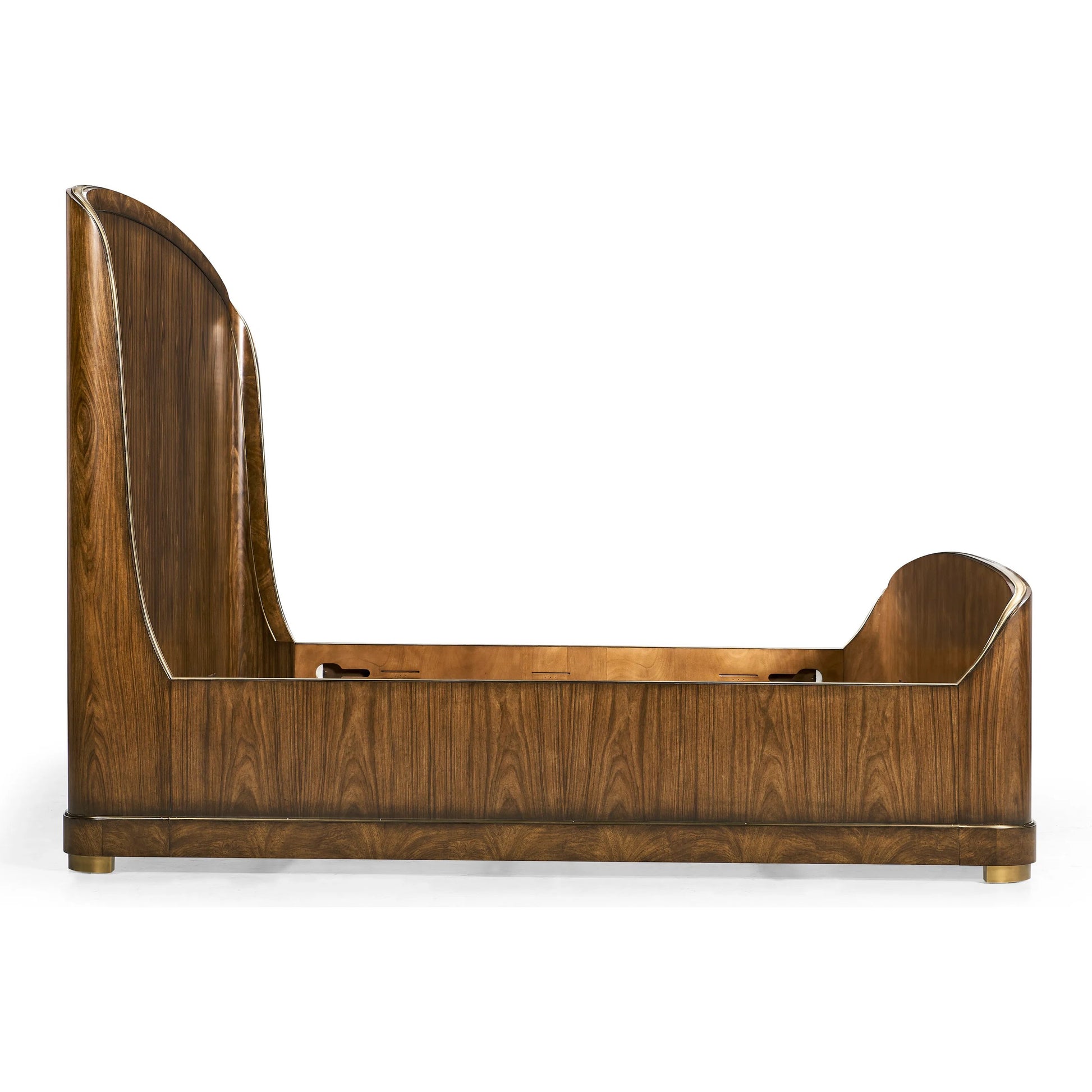 Viceroy Panel Bed by Jonathan Charles in brown and santos brown, antique brass. Made from mahogany, cerejeira veneers, santos rosewood crown veneers, brass in a traditional style.