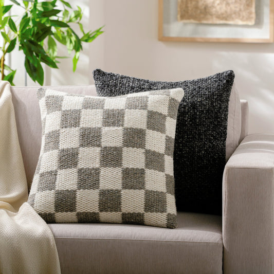 Preethi Pillow - 481391 by Surya in ivory, brown. Made from front: 80% wool, 20% cotton, back: 100% cotton in a modern style.