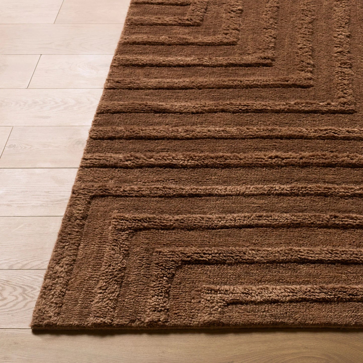 002 SI-2632077,SI-2632078,SI-2632079,SI-2632080,SI-2632081 | Closeup | Eleve EEV-2303 Rug by Livabliss in chestnut, cocoa, mahogany. Made from wool, cotton in a unique style.