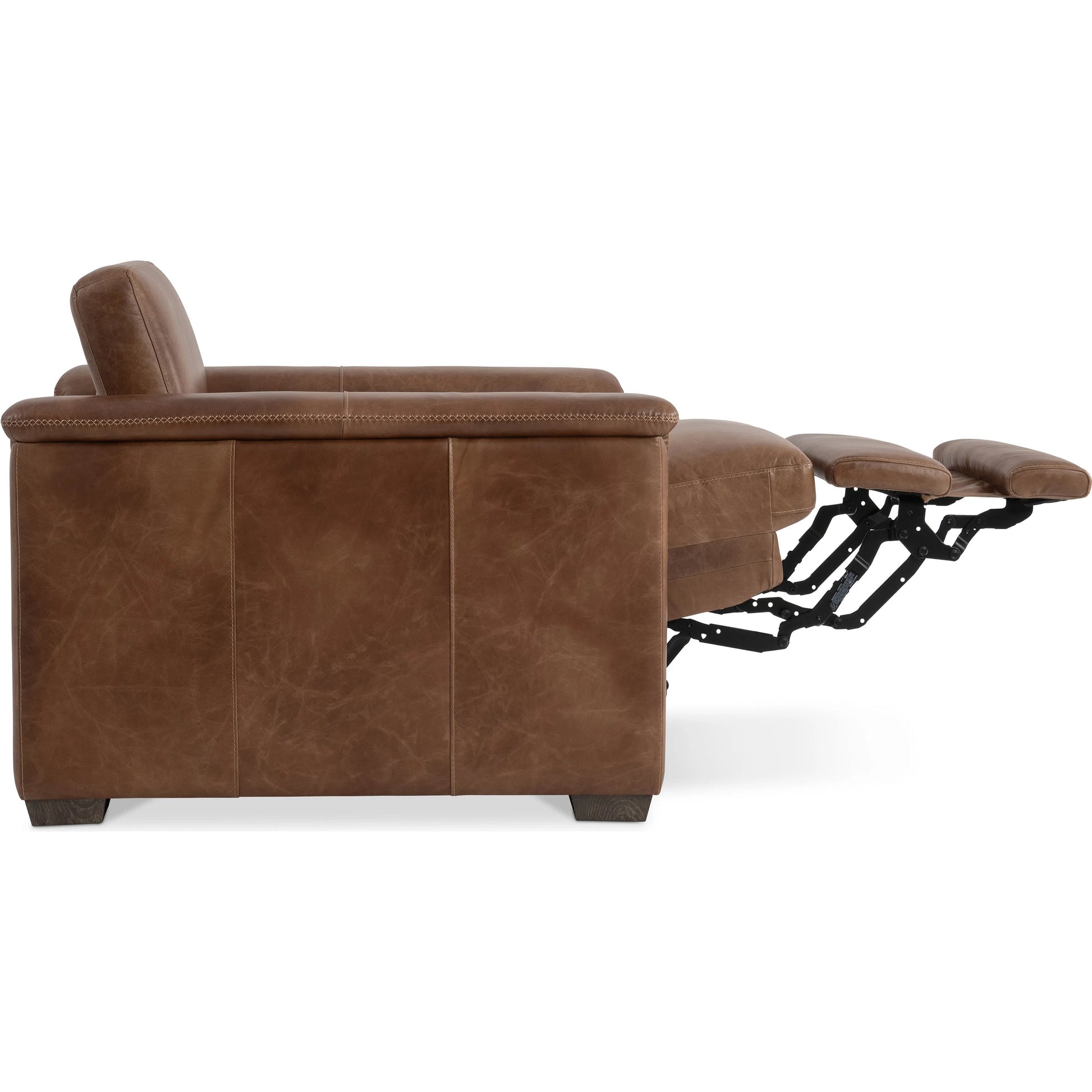 Lioni Leather Power Motion Chair by Bernhardt in brown. Made from leather in a traditional style.