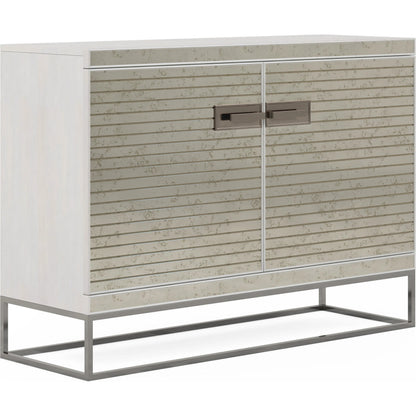 Mezzanine Hall Chest by A.R.T. Furniture in dove gray. Made from parawood, poplar solids, maple veneer, mirror, steel in a modern style.