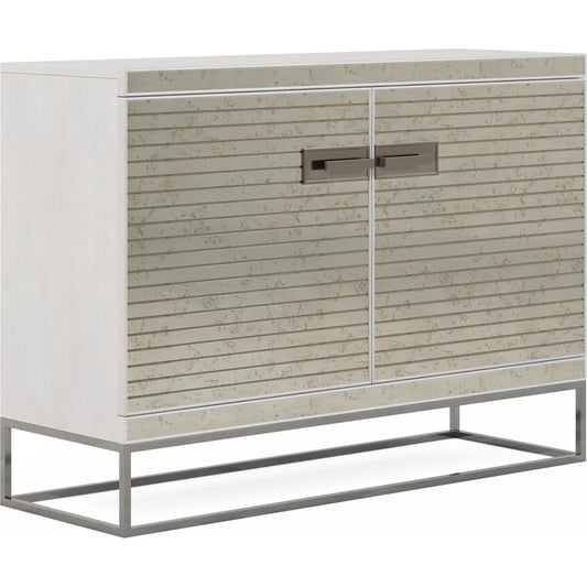 Mezzanine Hall Chest by A.R.T. Furniture in dove gray. Made from parawood, poplar solids, maple veneer, mirror, steel in a modern style.