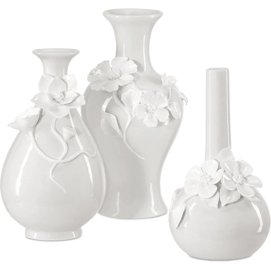 Ave Maria Vase Set by Currey and Company in white. Made from porcelain in a traditional style.