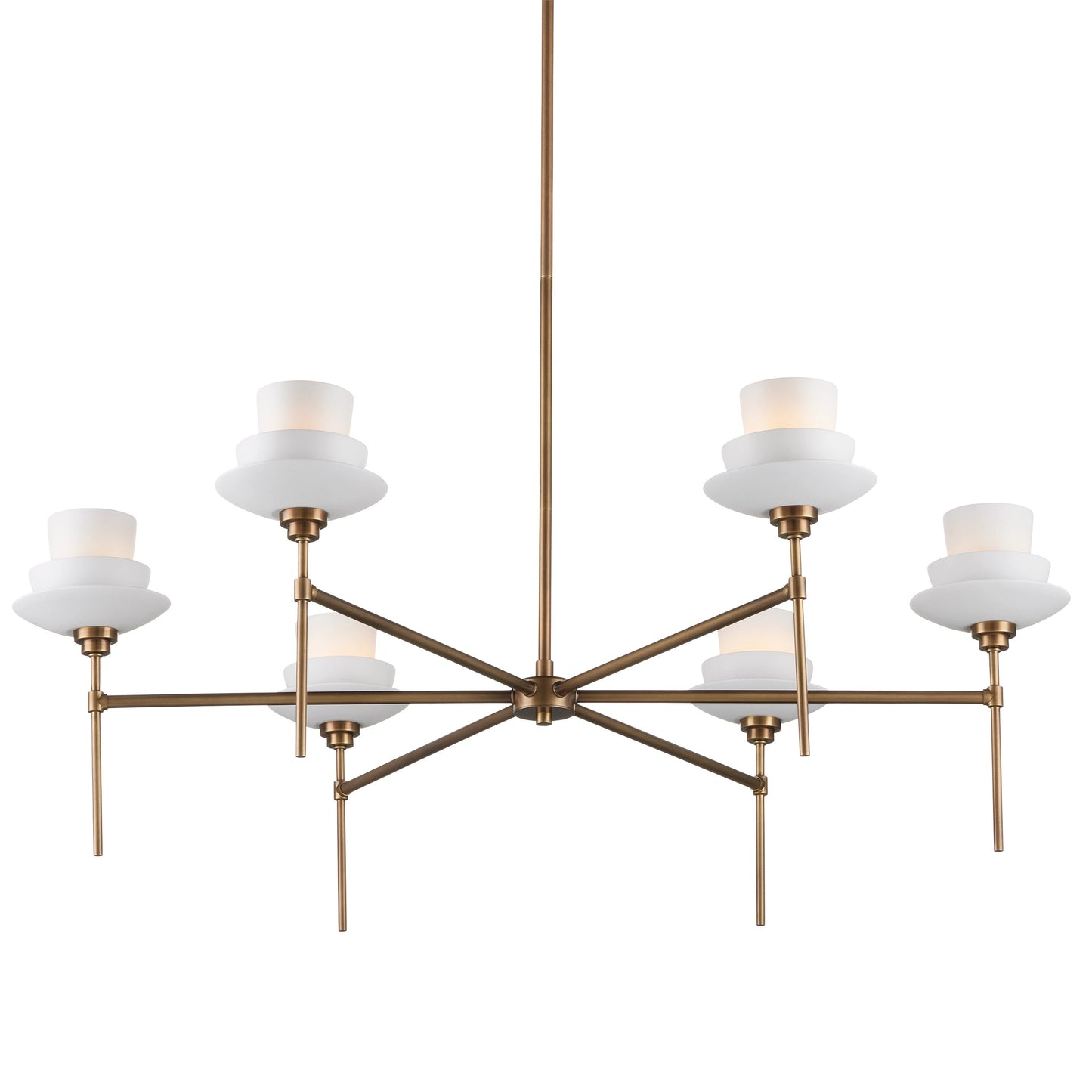 003 SI-2133923 | Additional Silo | Etiquette Chandelier by Currey and Company in antique brass, white. Made from metal, bone china in a modern style.