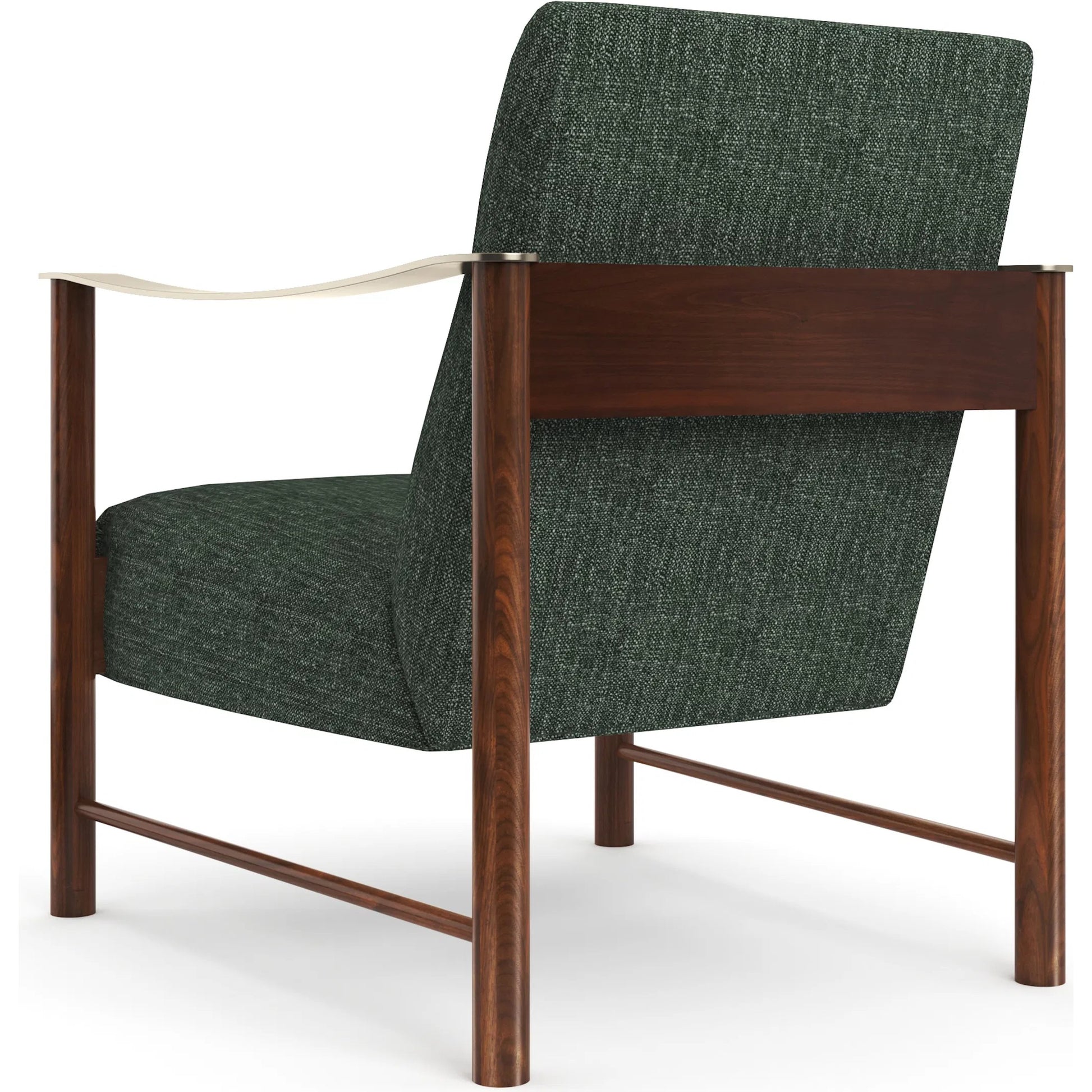 Slant Accent Chair by Caracole in eucalyptus linen and retro walnut, champagne gold. Made from unique in a eclectic & global style.
