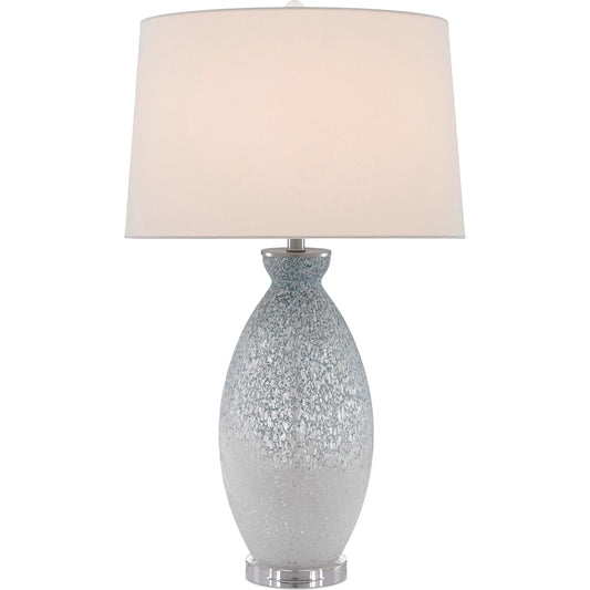 Hatira Table Lamp by Currey and Company in pale blue, white. Made from glass, optic crystal in a modern style.