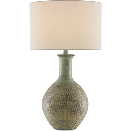 Loro Table Lamp by Currey and Company in dark moss green, gold. Made from ceramic in a eclectic & global style.