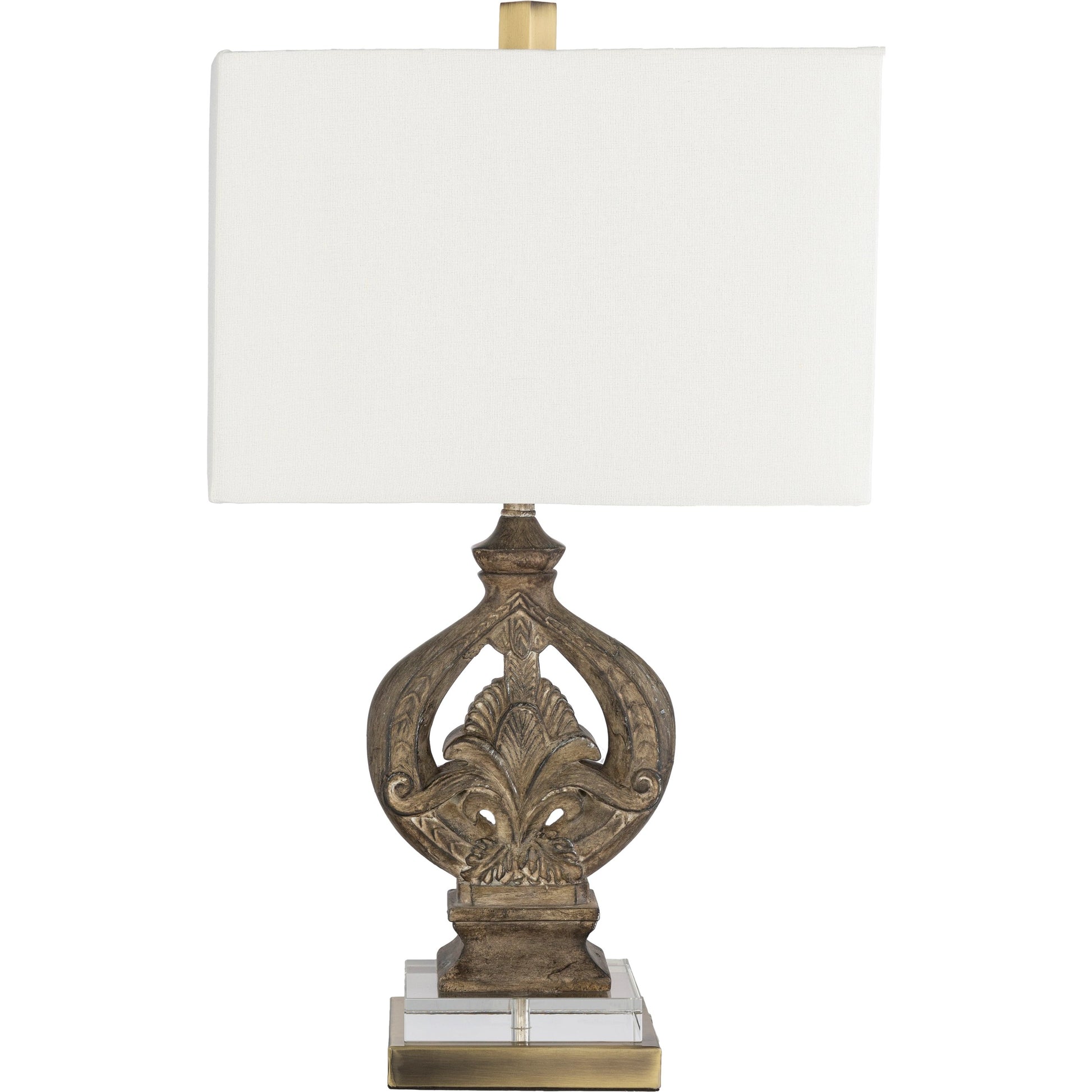 Effie Lamp - 25187 by Surya in metallic brass, clear, ivory, translucent, white, brown and brown painted resin body. Made from linen, acrylic, metal in a modern style.