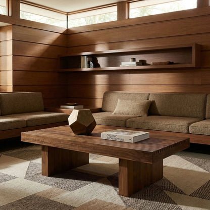 Kobe Coffee Table by Noir in clear coat flat. Made from teak in a transitional style.