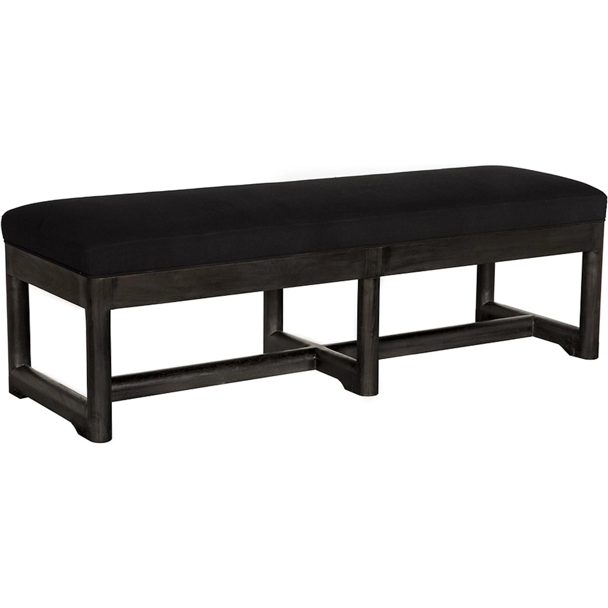 Charles Bench by Noir in burnt black. Made from munggur, black cotton in a unique style.