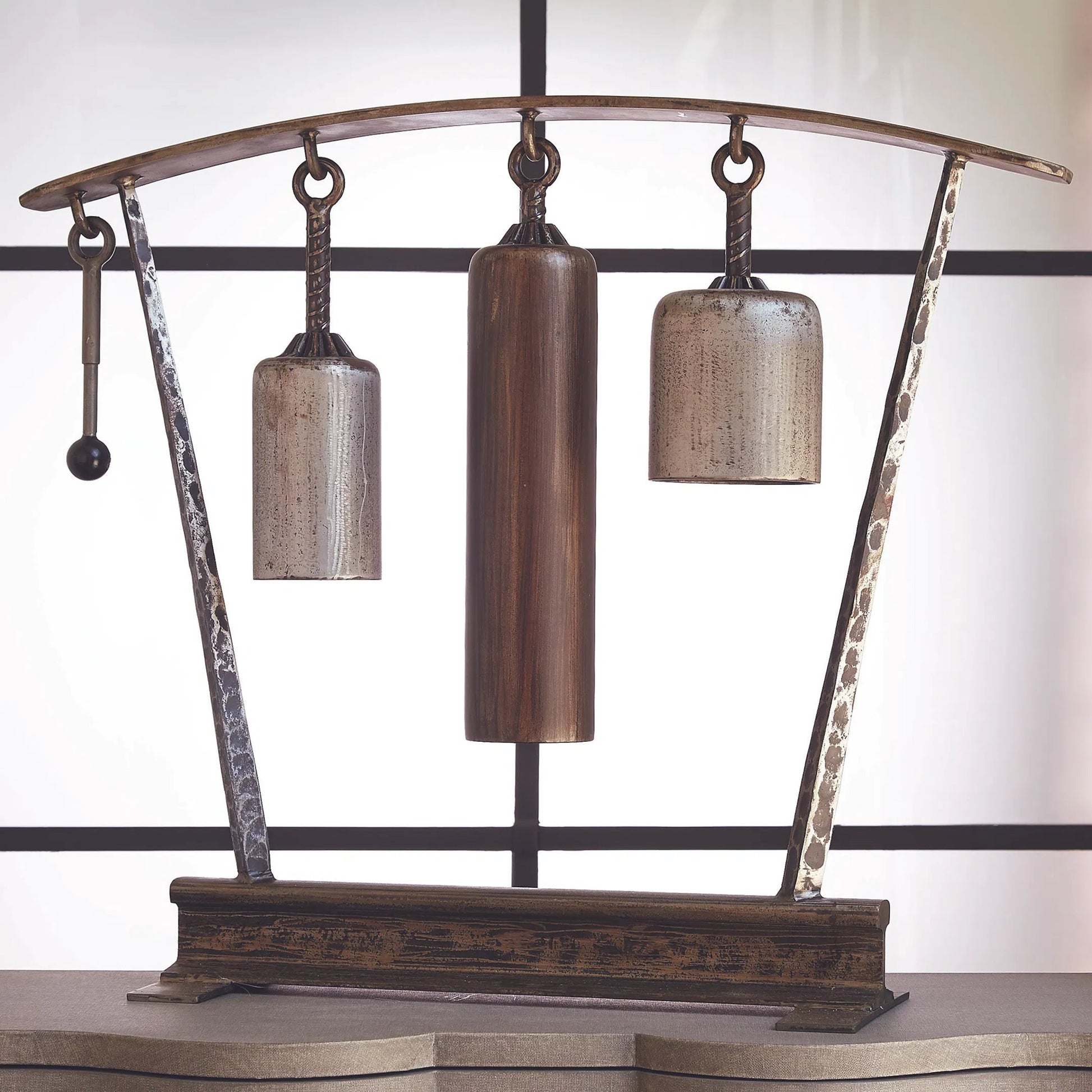 Three Tone Rail Sound Sculpture by Global Views in natural iron. Made from iron in a eclectic & global style.