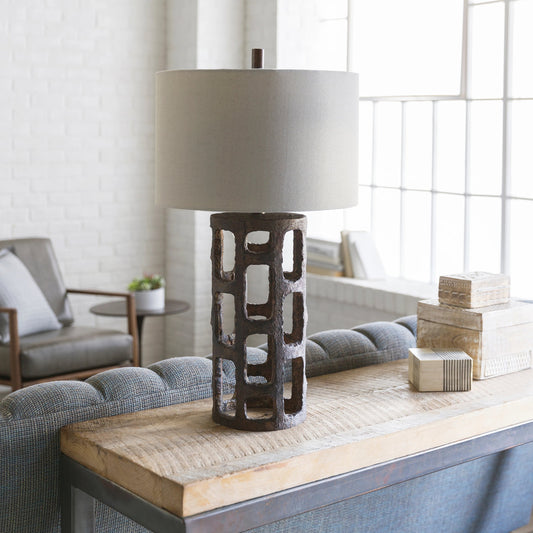Egerton - 19782 by Surya in ivory, n/a and base bronzed. Made from linen, polyester, resin, 100% metal in a modern style.