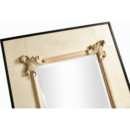 Attingham Wall Mirror by Jonathan Charles in beige and ebonized oak, parchment. Made from solid oak, parchment, glass in a modern style.
