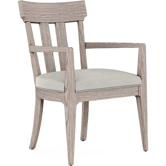 Sojourn Arm Chair Slat Back by A.R.T. Furniture in ashen gray. Made from ash solids with knotty oak veneers in a unique style.