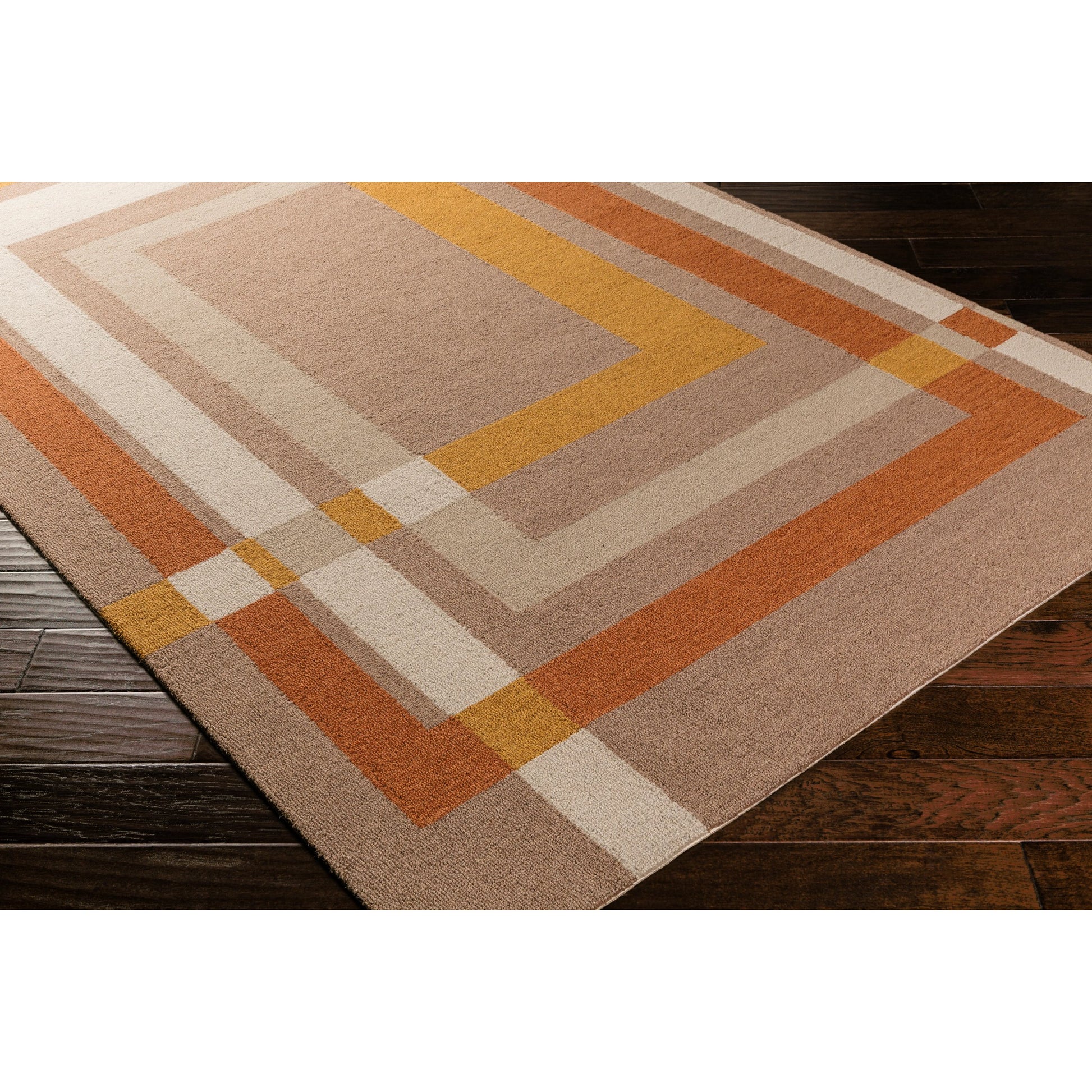 Kismet Rug - 15988 by Surya in medium brown, burnt orange, taupe, camel, medium gray. Made from 80% wool, 20% cotton in a unique style.
