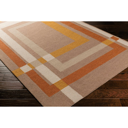 Kismet Rug - 15988 by Surya in medium brown, burnt orange, taupe, camel, medium gray. Made from 80% wool, 20% cotton in a unique style.