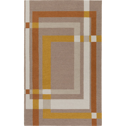 Kismet Rug - 15988 by Surya in medium brown, burnt orange, taupe, camel, medium gray. Made from 80% wool, 20% cotton in a unique style.