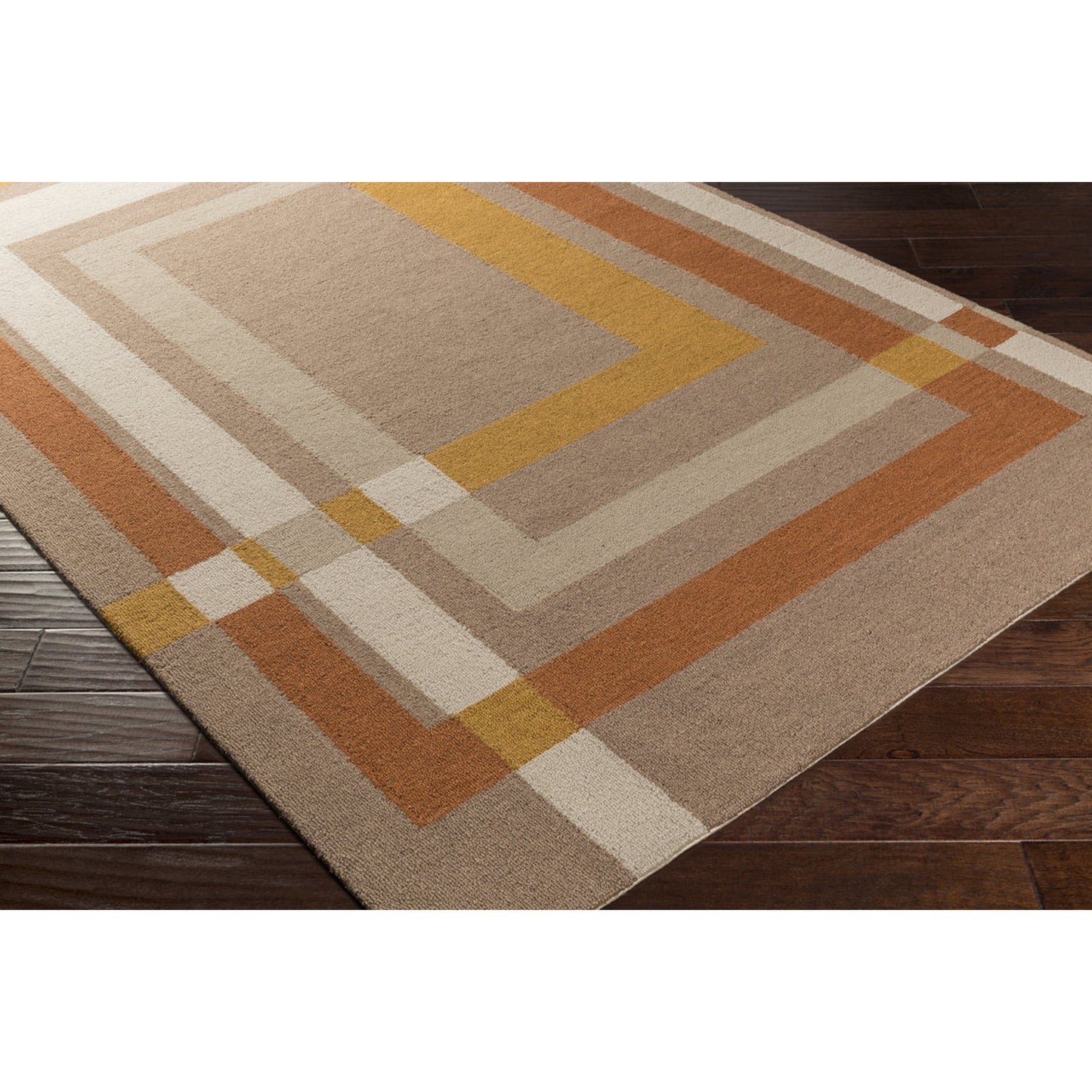 002 79922-31087 | Closeup | Kismet Rug - 15988 by Surya in medium brown, burnt orange, taupe, camel, medium gray. Made from 80% wool, 20% cotton in a unique style.