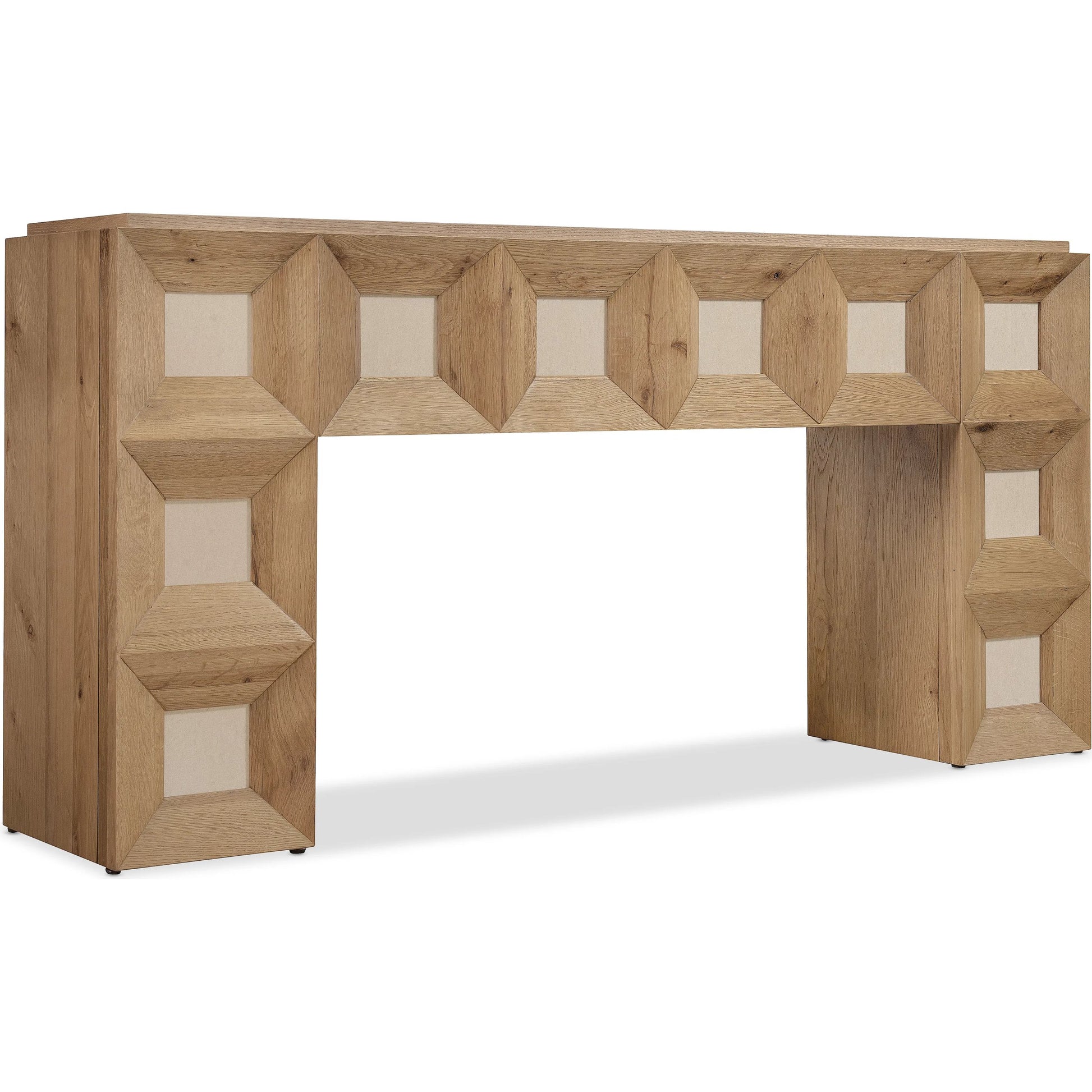 Commerce and Market Haven Console Table by Hooker Furniture in medium wood and natural oak. Made from oak solids, oak veneers, travertine marble in a unique style.