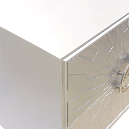 Luna Nightstand by Pasargad Home in silver. Made from wood, metal in a modern style.