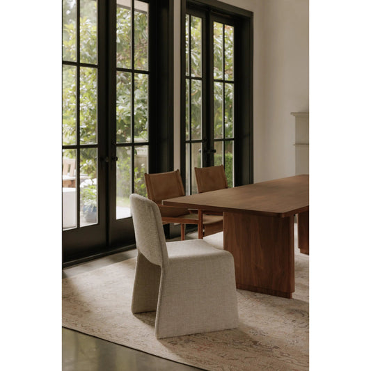 Ella Dining Chair by Moe's Home Collection in beige. Made from upholstery: 100% polyester, iron frame, foam, plywood in a unique style.
