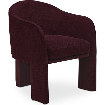 Clara Dining Chair Performance Fabric by Moe's Home Collection in plum. Made from 100% polystery, iron frame, feather fill at top of seat cushion, plywood seat frame in a eclectic & global style.
