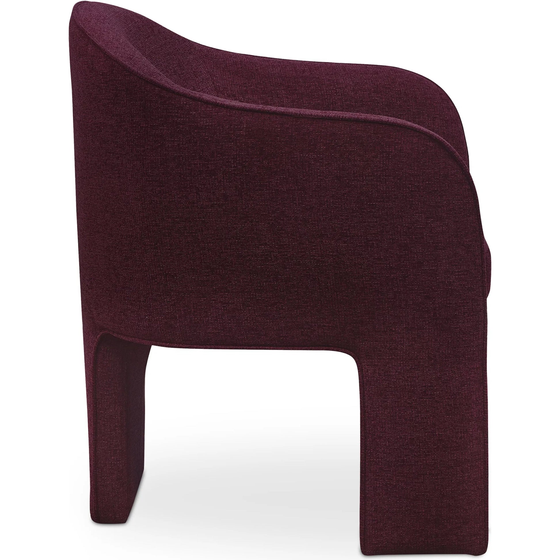 Clara Dining Chair Performance Fabric by Moe's Home Collection in plum. Made from 100% polystery, iron frame, feather fill at top of seat cushion, plywood seat frame in a eclectic & global style.