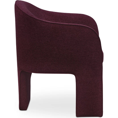 Clara Dining Chair Performance Fabric by Moe's Home Collection in plum. Made from 100% polystery, iron frame, feather fill at top of seat cushion, plywood seat frame in a eclectic & global style.