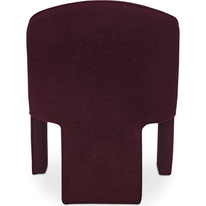 Clara Dining Chair Performance Fabric by Moe's Home Collection in plum. Made from 100% polystery, iron frame, feather fill at top of seat cushion, plywood seat frame in a eclectic & global style.