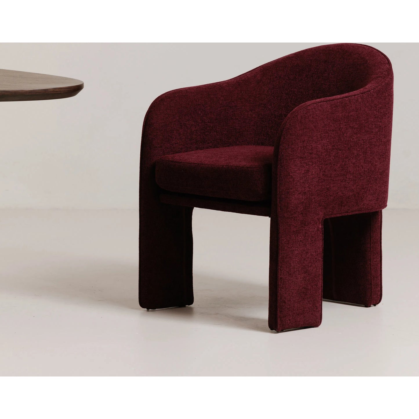 011 SI-2253647 | Lifestyle | Clara Dining Chair Performance Fabric by Moe's Home Collection in plum. Made from 100% polystery, iron frame, feather fill at top of seat cushion, plywood seat frame in a eclectic & global style.