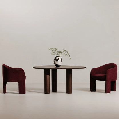 Clara Dining Chair Performance Fabric by Moe's Home Collection in plum. Made from 100% polystery, iron frame, feather fill at top of seat cushion, plywood seat frame in a eclectic & global style.