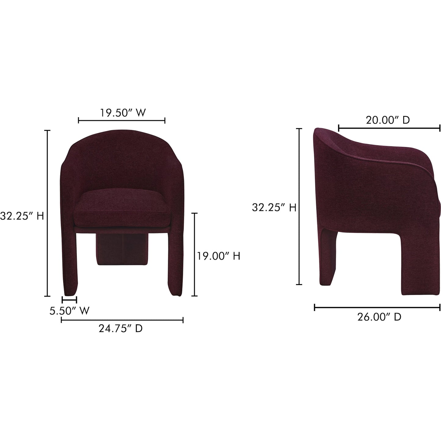 013 SI-2253647 | Additional Silo | Clara Dining Chair Performance Fabric by Moe's Home Collection in plum. Made from 100% polystery, iron frame, feather fill at top of seat cushion, plywood seat frame in a eclectic & global style.