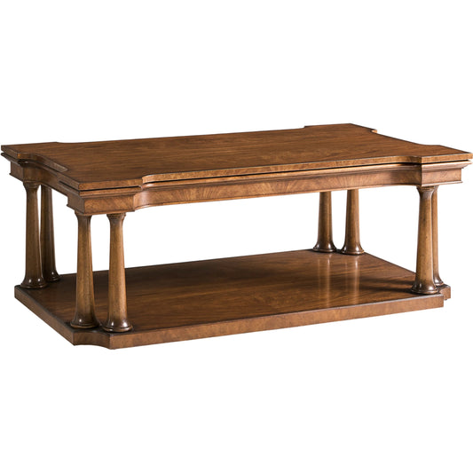 Hattie Cocktail Table by Jonathan Charles in medium crotch walnut. Made from main cerejeira veneer in a unique style.