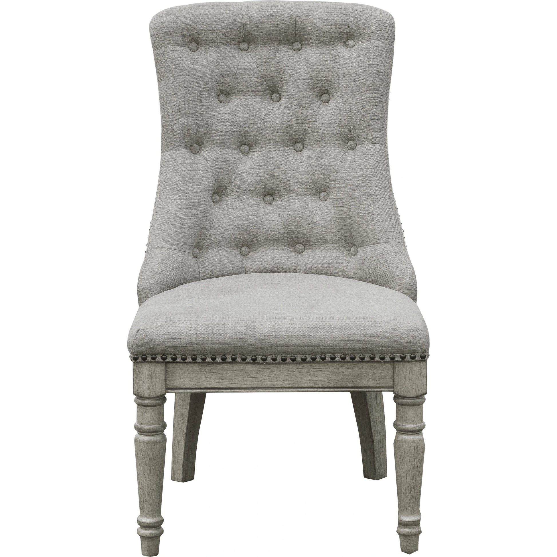 Madison Ridge Host Chair by Pulaski Furniture in bluff grey. Made from asian hardwood, oak veneers in a traditional style.