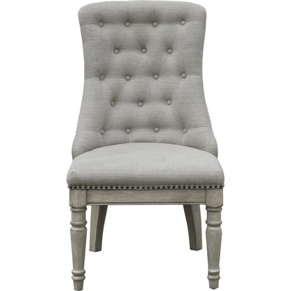 Madison Ridge Host Chair by Pulaski Furniture in bluff grey. Made from asian hardwood, oak veneers in a traditional style.