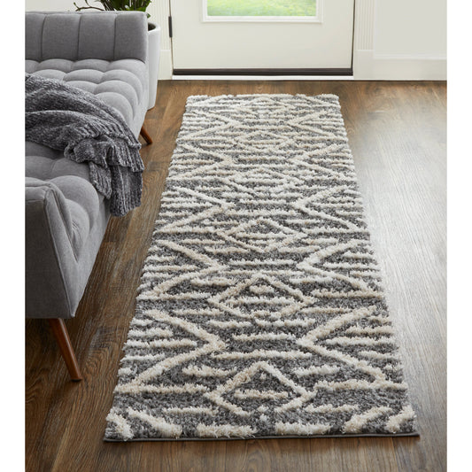 Mynka Transitional Diamond Rug - 39IBF by Feizy in gray, ivory. Made from polyester in a unique style.